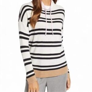 Lou & Grey Margo Shimmer Stripe Sweater White‎ Navy Tan Lightweight Size S Top